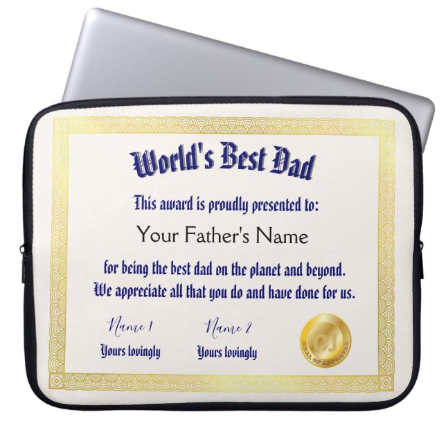Modern Funny World's Best Pap Certificate Laptop Sleeve (Voorkant)
