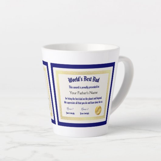 Modern Funny World's Best Pap Certificate Latte Mok (Rechterhoek)