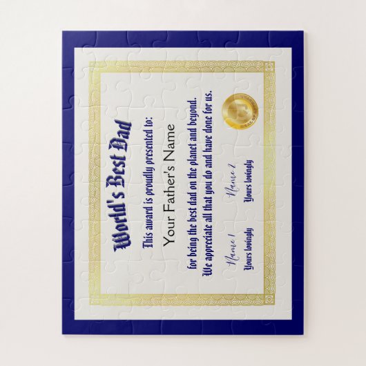 Modern Funny World's Best Pap Certificate Legpuzzel (Verticaal)