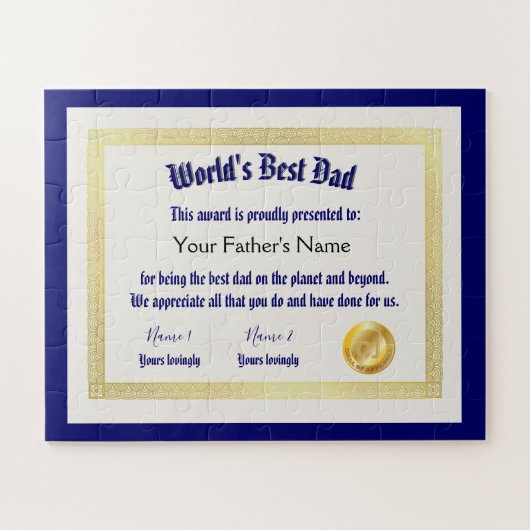 Modern Funny World's Best Pap Certificate Legpuzzel (Horizontaal)