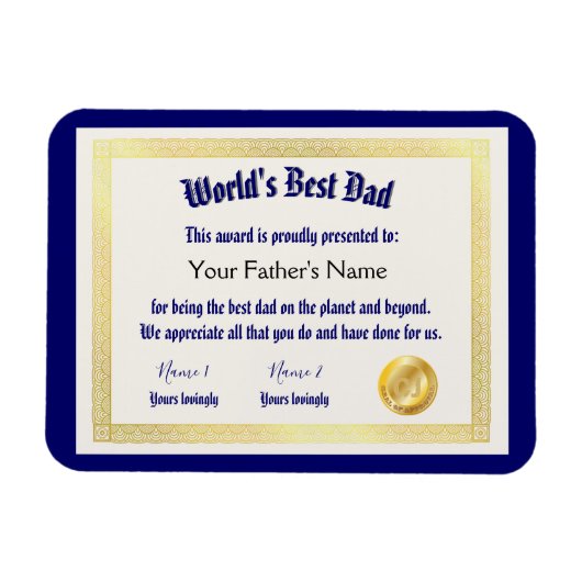 Modern Funny World's Best Pap Certificate Magneet (Horizontaal)