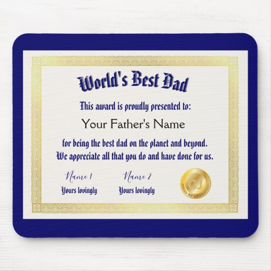 Modern Funny World's Best Pap Certificate Muismat (Voorkant)