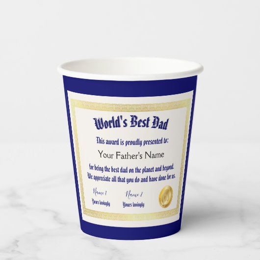 Modern Funny World's Best Pap Certificate Papieren Bekers (Achterkant)