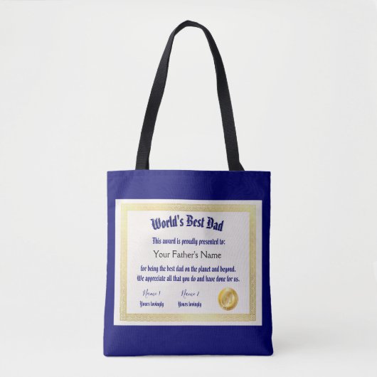 Modern Funny World's Best Pap Certificate Tote Bag (Voorkant)