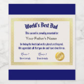 Modern Funny World's Best Pap Certificate Wijn Etiket (Enkel label)