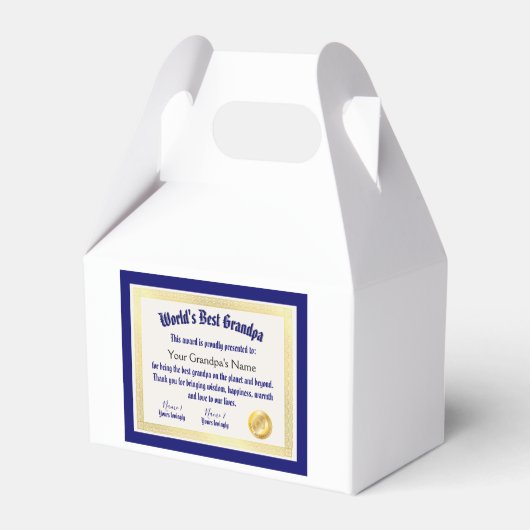 Modern Funny World's beste opa-certificaat Bedankdoosjes (Voorkant Zijde)