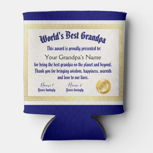 Modern Funny World's beste opa-certificaat Blikjeskoeler (Voorkant)