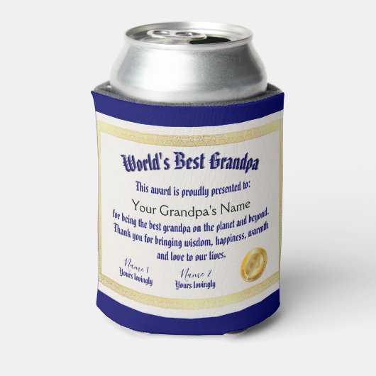 Modern Funny World's beste opa-certificaat Blikjeskoeler (Blikje Achterkant)