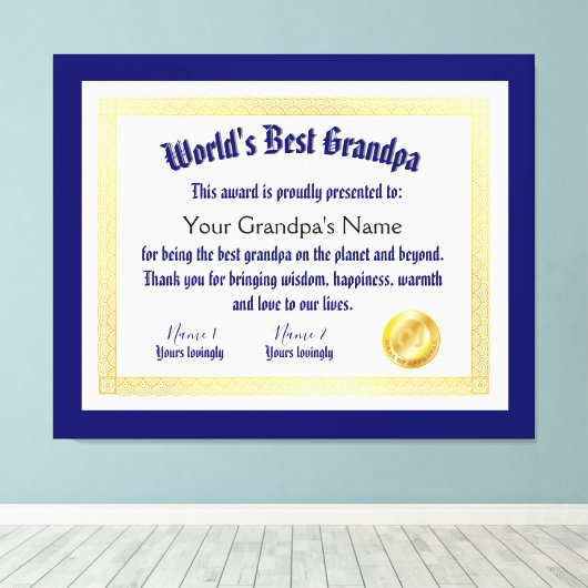 Modern Funny World's beste opa-certificaat Canvas Afdruk (Insitu (Houten vloer))