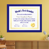 Modern Funny World's beste opa-certificaat Canvas Afdruk (Insitu (Woonkamer))
