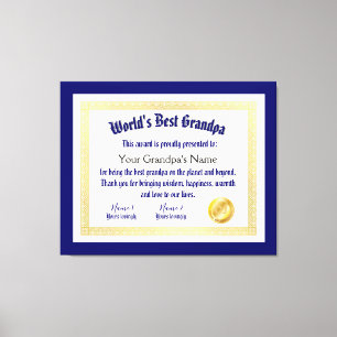 Modern Funny World's beste opa-certificaat Canvas Afdruk