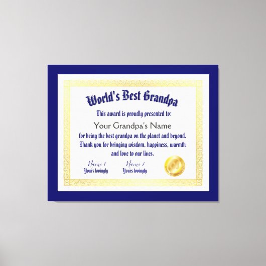 Modern Funny World's beste opa-certificaat Canvas Afdruk (Voorkant)