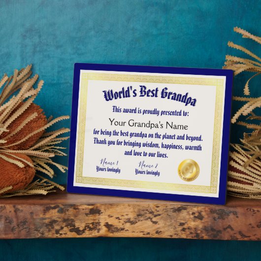 Modern Funny World's beste opa-certificaat Fotoplaat (Zijkant)
