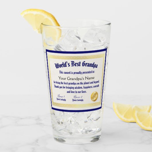 Modern Funny World's beste opa-certificaat Glas (Voorkant ijs)