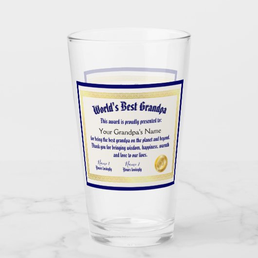 Modern Funny World's beste opa-certificaat Glas (Voorkant)