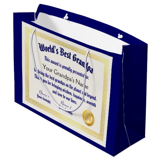 Modern Funny World's beste opa-certificaat Groot Cadeauzakje (Achterkant Gekanteld)