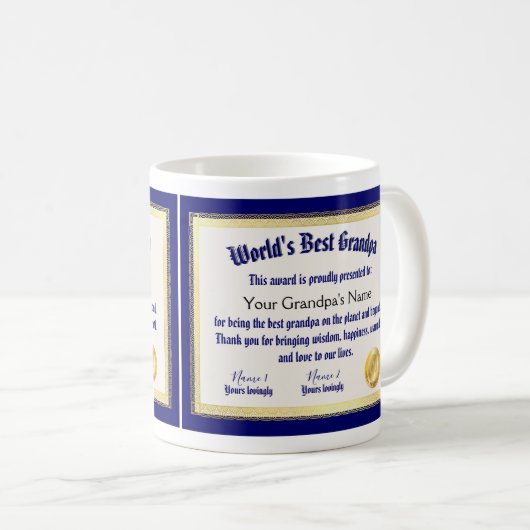 Modern Funny World's beste opa-certificaat Koffiemok (Voorkant rechts)