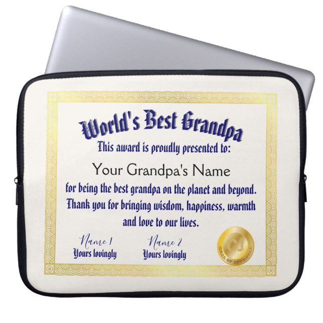 Modern Funny World's beste opa-certificaat Laptop Sleeve (Voorkant)