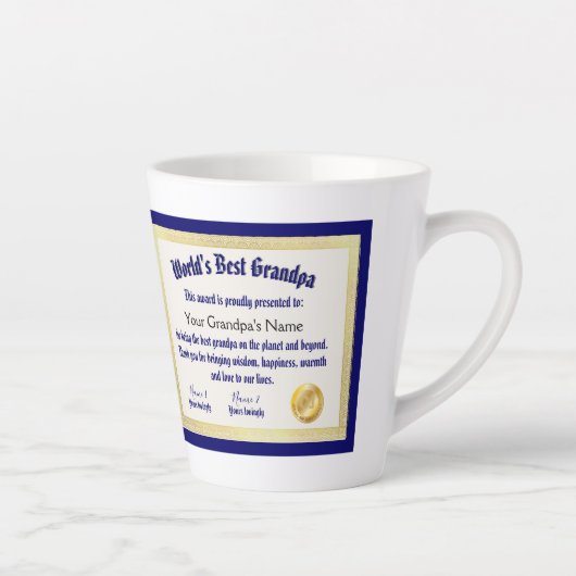 Modern Funny World's beste opa-certificaat Latte Mok (Rechts)