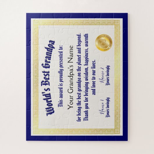 Modern Funny World's beste opa-certificaat Legpuzzel (Verticaal)