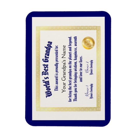 Modern Funny World's beste opa-certificaat Magneet (Verticaal)