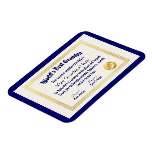 Modern Funny World's beste opa-certificaat Magneet (Linkerzijde)
