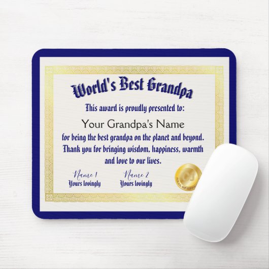 Modern Funny World's beste opa-certificaat Muismat (Met muis)