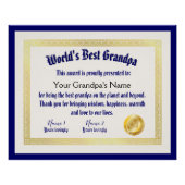Modern Funny World's beste opa-certificaat Perfect Poster (Voorkant)