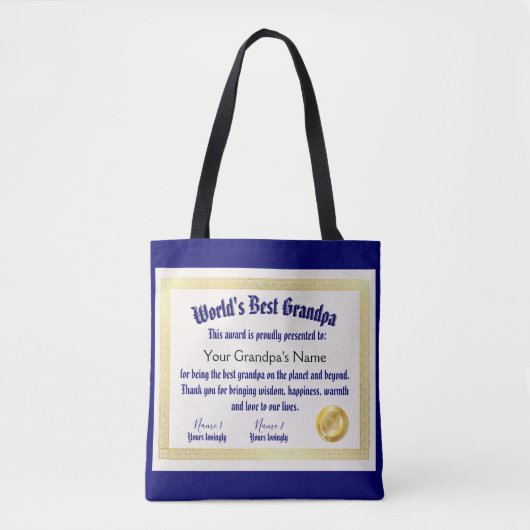 Modern Funny World's beste opa-certificaat Tote Bag (Voorkant)