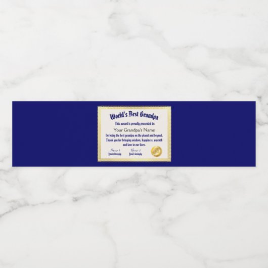 Modern Funny World's beste opa-certificaat Waterfles Etiket (Enkel label)