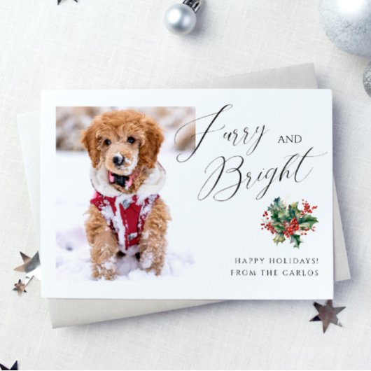Modern Furry en Bright | Pet Photo Christmas Feestdagenkaart
