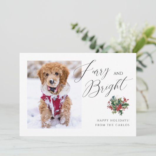 Modern Furry en Bright | Pet Photo Christmas Feestdagenkaart (Staand voorkant)