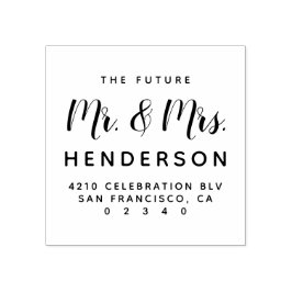 Modern Future Mr & Mrs Script Return Address Rubberstempel