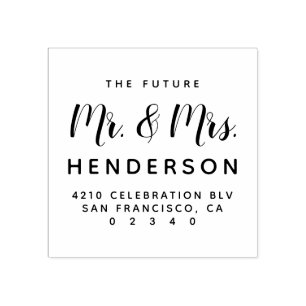 Modern Future Mr & Mrs Script Return Address Rubberstempel