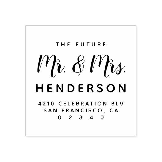 Modern Future Mr & Mrs Script Return Address Rubberstempel (Afrduk)