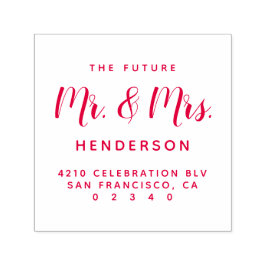 Modern Future Mr & Mrs Script Return Address Zelfinktende Stempel
