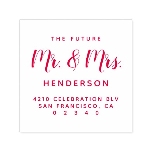 Modern Future Mr & Mrs Script Return Address Zelfinktende Stempel (Design)