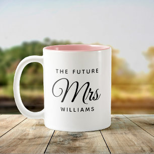 Modern Future Mrs Bride Verloving Script Tweekleurige Koffiemok