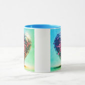 Modern futuristisch gloeiend groen en roze hart mok (Midden)