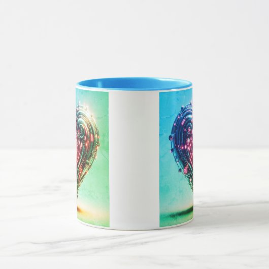 Modern futuristisch gloeiend groen en roze hart mok (Midden)