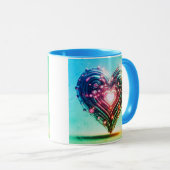 Modern futuristisch gloeiend groen en roze hart mok (Voorkant rechts)