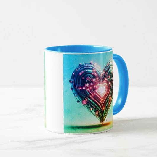 Modern futuristisch gloeiend groen en roze hart mok (Voorkant rechts)