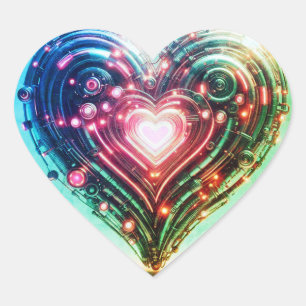 Modern futuristisch gloeiend groen en roze hart sticker