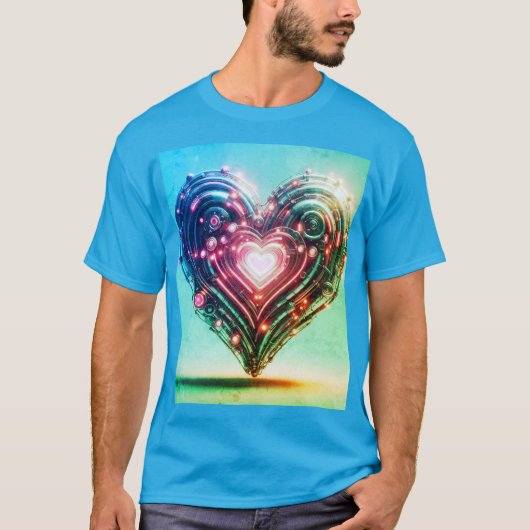 Modern futuristisch gloeiend groen en roze hart t-shirt (Voorkant)