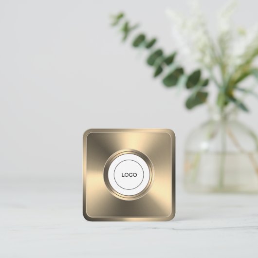 Modern futuristisch gouden lijst met logo vierkante visitekaartje (Staand voorkant)