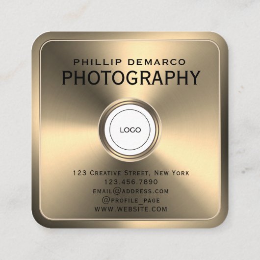 Modern futuristisch gouden lijst met logo vierkante visitekaartje (Achterkant)