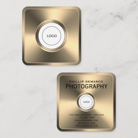 Modern futuristisch gouden lijst met logo vierkante visitekaartje (Voorkant / Achterkant)