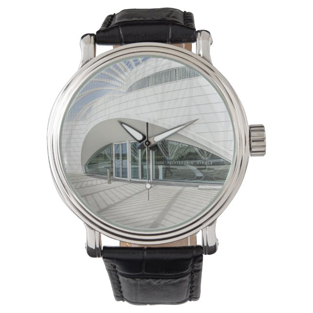 Modern futuristisch wit gebouw horloge (Voorkant)