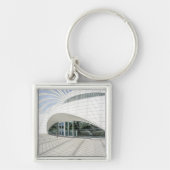 Modern futuristisch wit gebouw sleutelhanger (Voorkant)