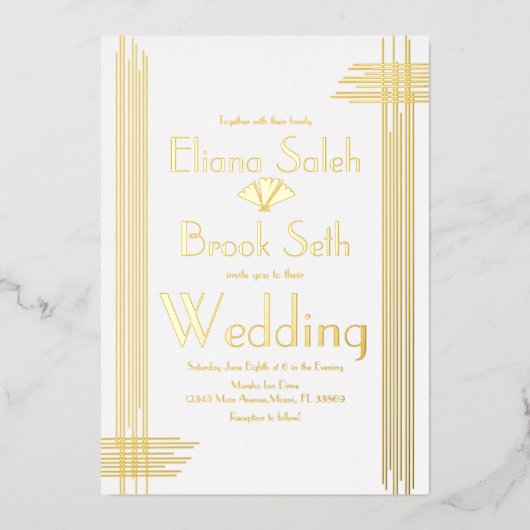 Modern Gabsty Art Deco Gold Wedding Folie Folie Uitnodiging (Voorkant)
